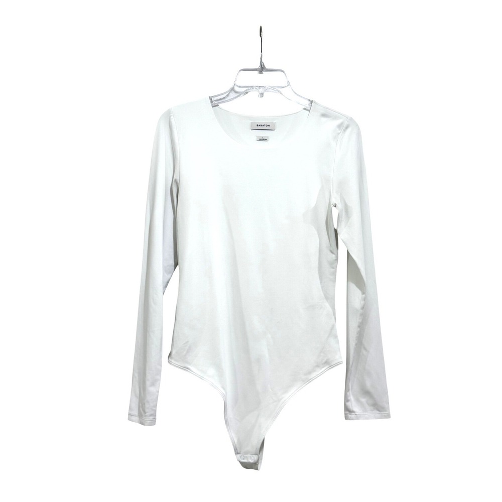 Babaton Aritzia Contour Long Sleeve Bodysuit White Crew Neck Size L 79672